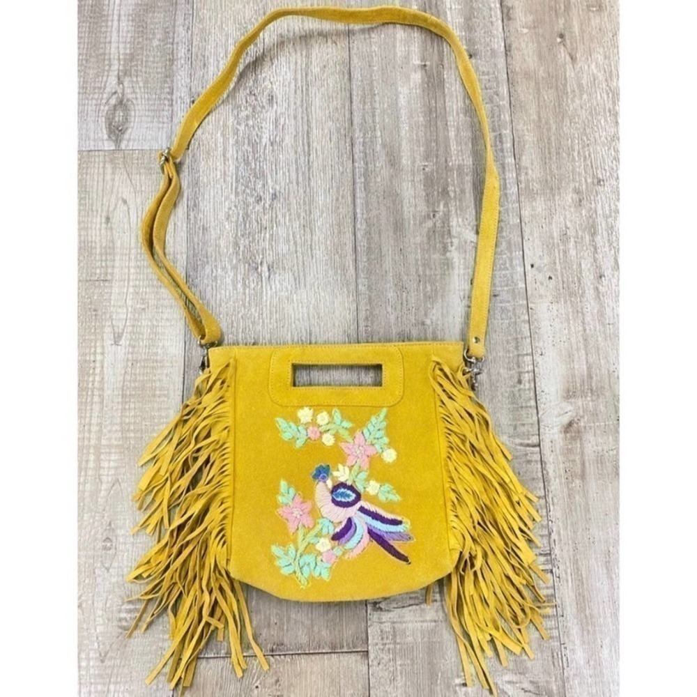 New! Raj LA California Dreamin' Yellow Suede Embroidered Purse - Picture 2 of 6